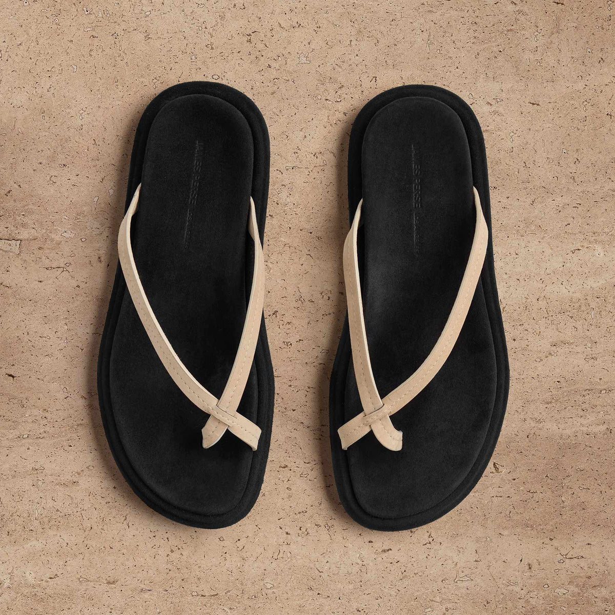 Women's Suede Cross Thong Sandal in Sand / Black | James Perse Los Angeles