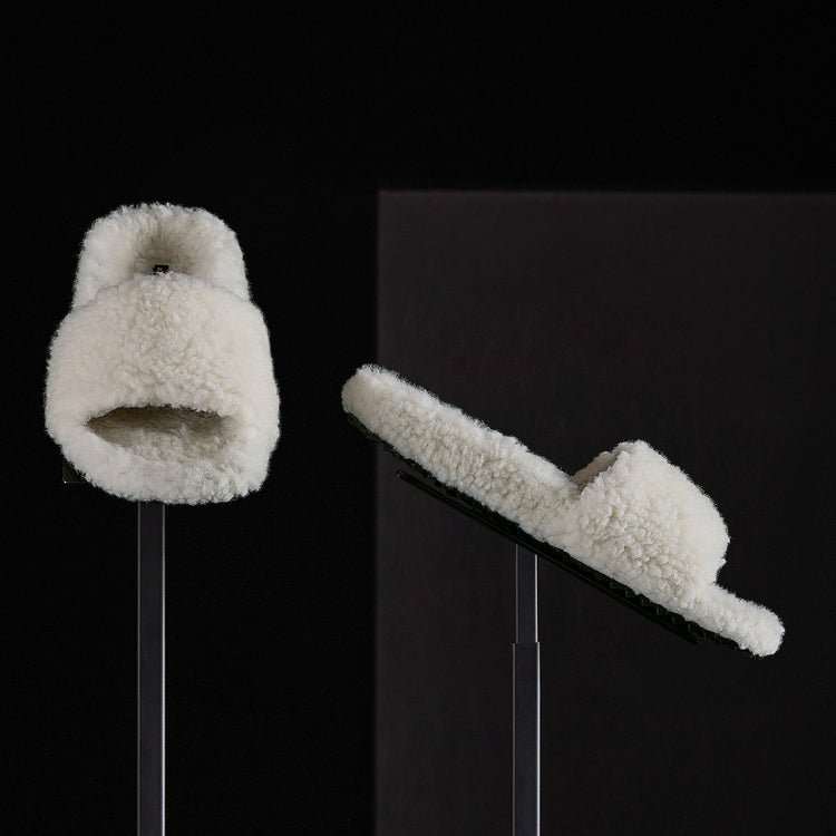 Women's Simple Strap Shearling Slide in Ivory | James Perse Los Angeles