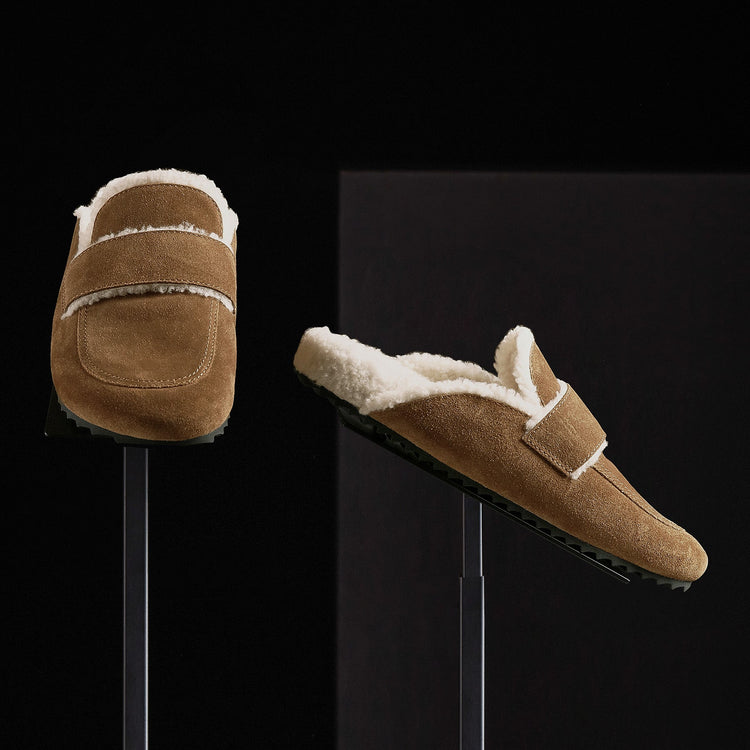 Women's Suede Shearling Loafer in Tabacco/Ivory | James Perse Los Angeles