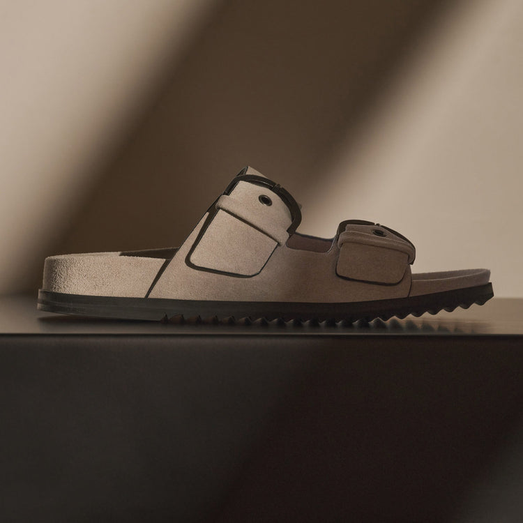 Women's Suede Double Strap Buckle Slide in Earth | James Perse Los Angeles