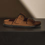 Women's Suede Double Strap Buckle Slide in Tabacco | James Perse Los Angeles