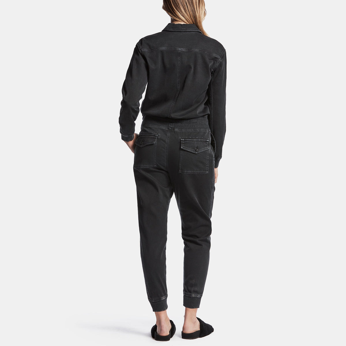 Mixed Media Jumpsuit In Black Pigment | James Perse Los Angeles