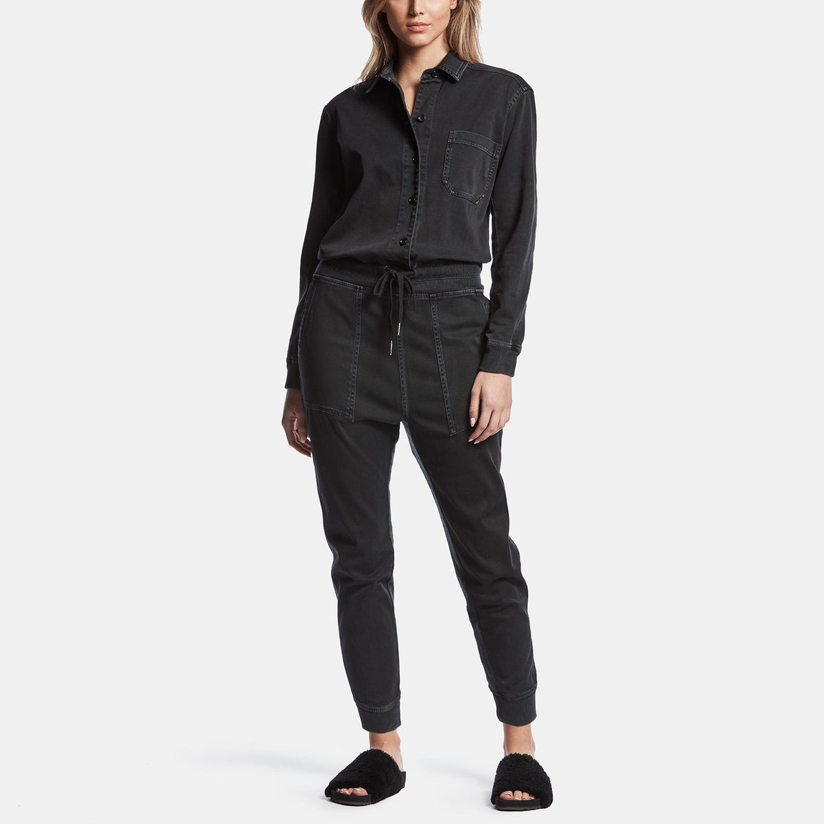 Mixed Media Jumpsuit In Black Pigment | James Perse Los Angeles