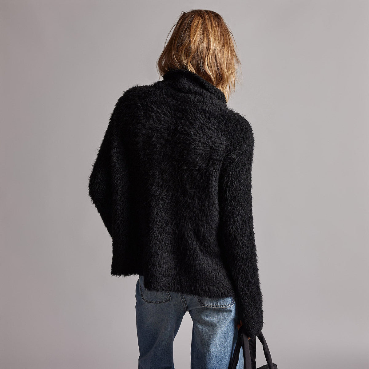 Wool Blend Sherpa Turtleneck Sweater in Black | James Perse Los Angeles