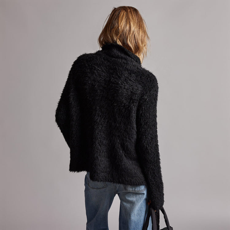 Wool Blend Sherpa Turtleneck Sweater in Black | James Perse Los Angeles