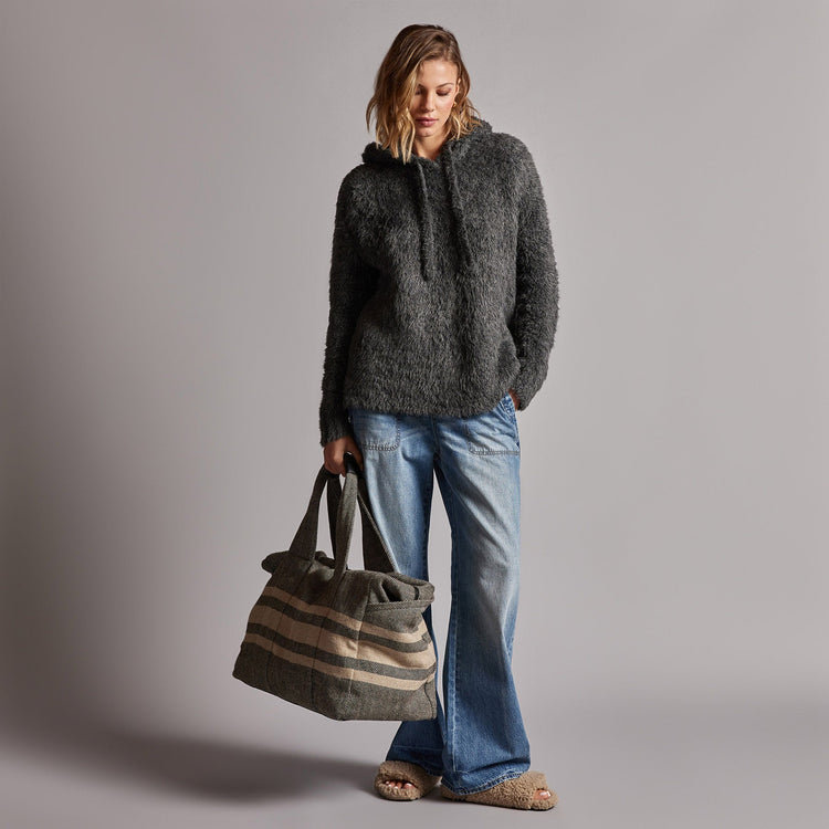 Wool Blend Sherpa Hooded Sweater in Anthracite | James Perse Los Angeles