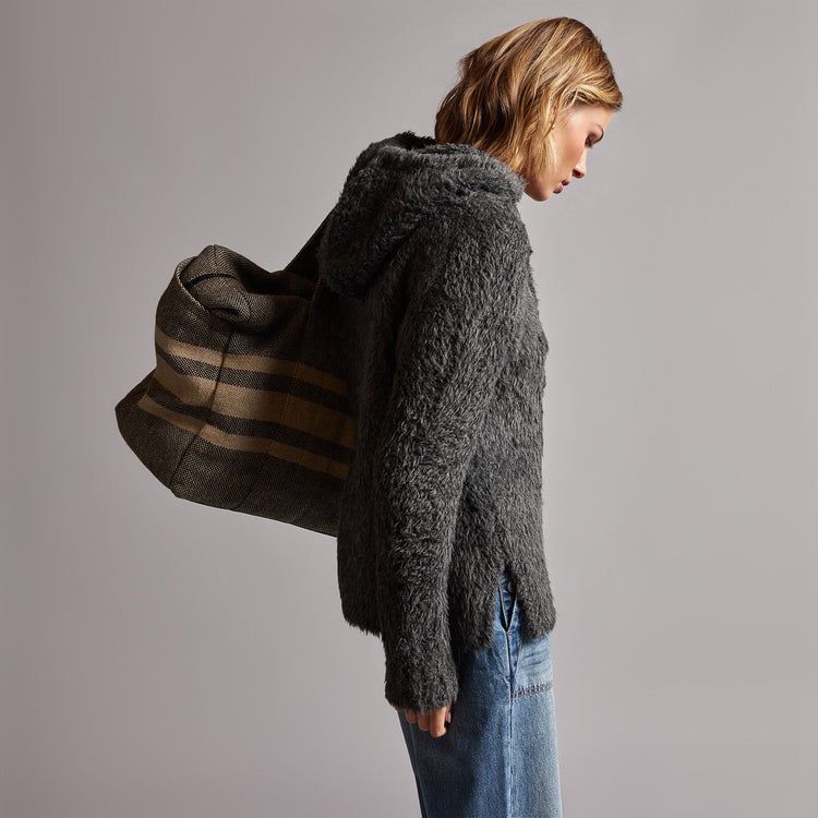 Wool Blend Sherpa Hooded Sweater in Anthracite | James Perse Los Angeles