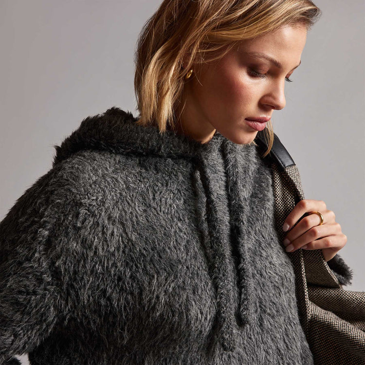 Wool Blend Sherpa Hooded Sweater in Anthracite | James Perse Los Angeles