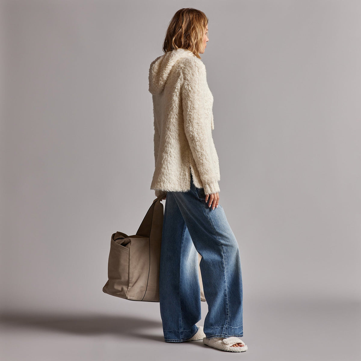 Wool Blend Sherpa Hooded Sweater in Natural | James Perse Los Angeles