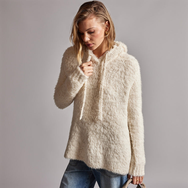 Wool Blend Sherpa Hooded Sweater in Natural | James Perse Los Angeles