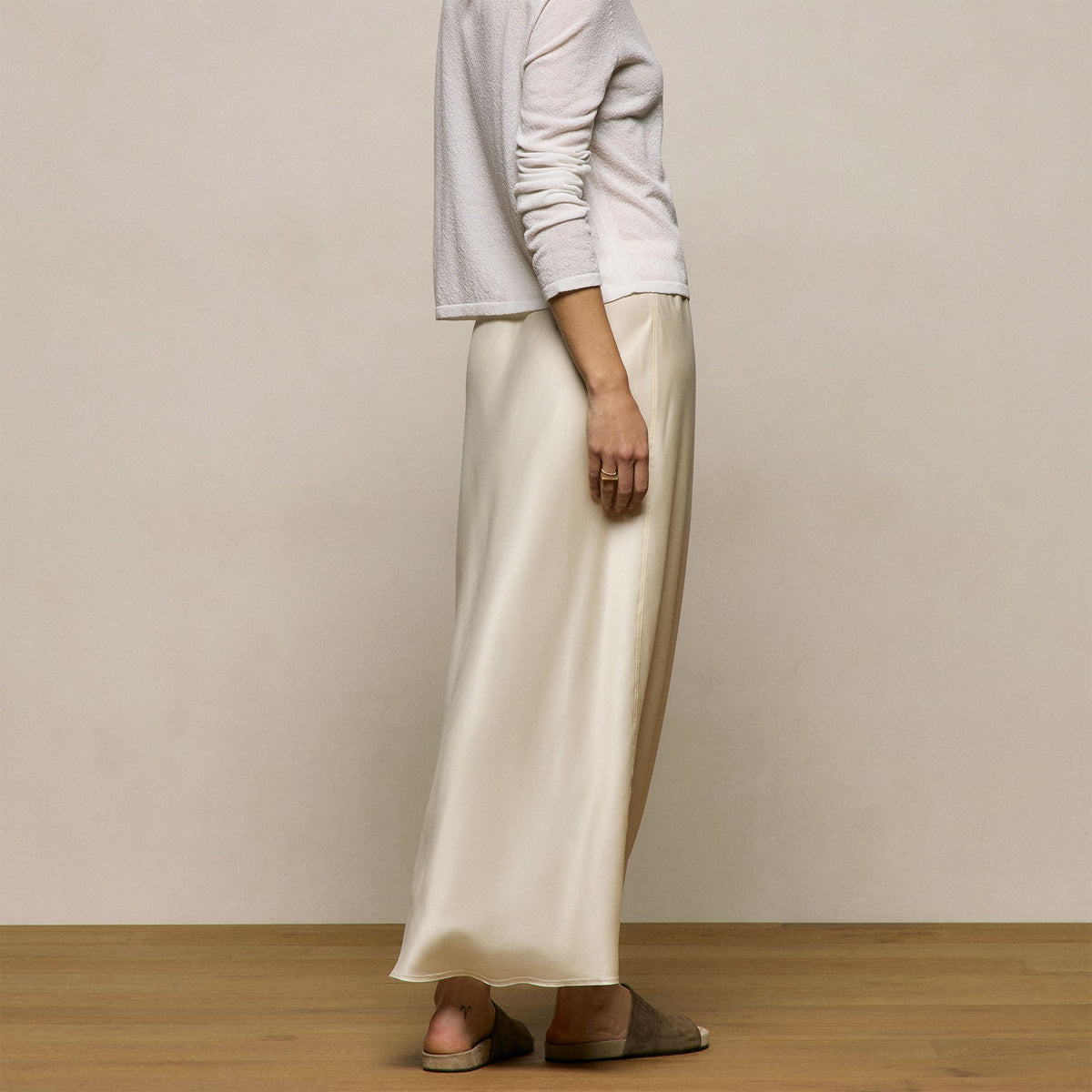Silk Charmeuse Drawstring Skirt in Ivory | James Perse Los Angeles