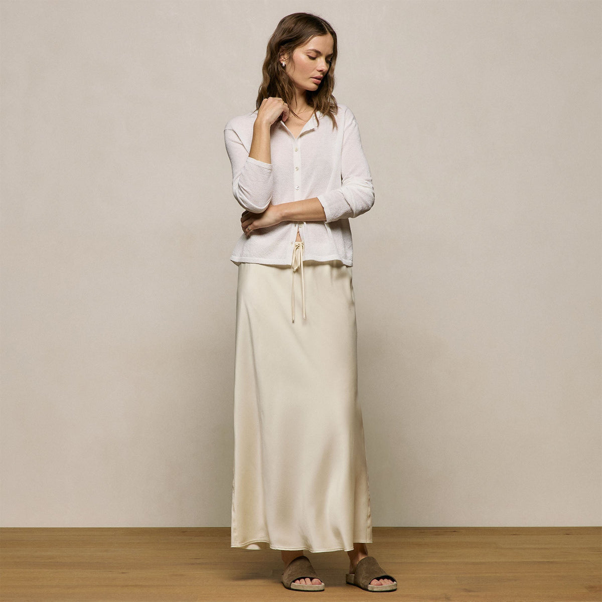 Fine Knit Cardigan in White | James Perse Los Angeles