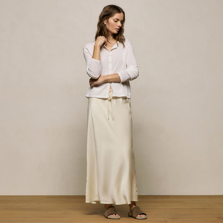 Silk Charmeuse Drawstring Skirt in Ivory | James Perse Los Angeles