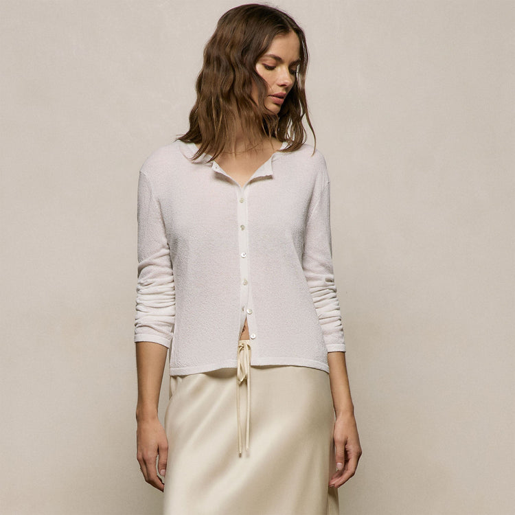 Fine Knit Cardigan in White | James Perse Los Angeles