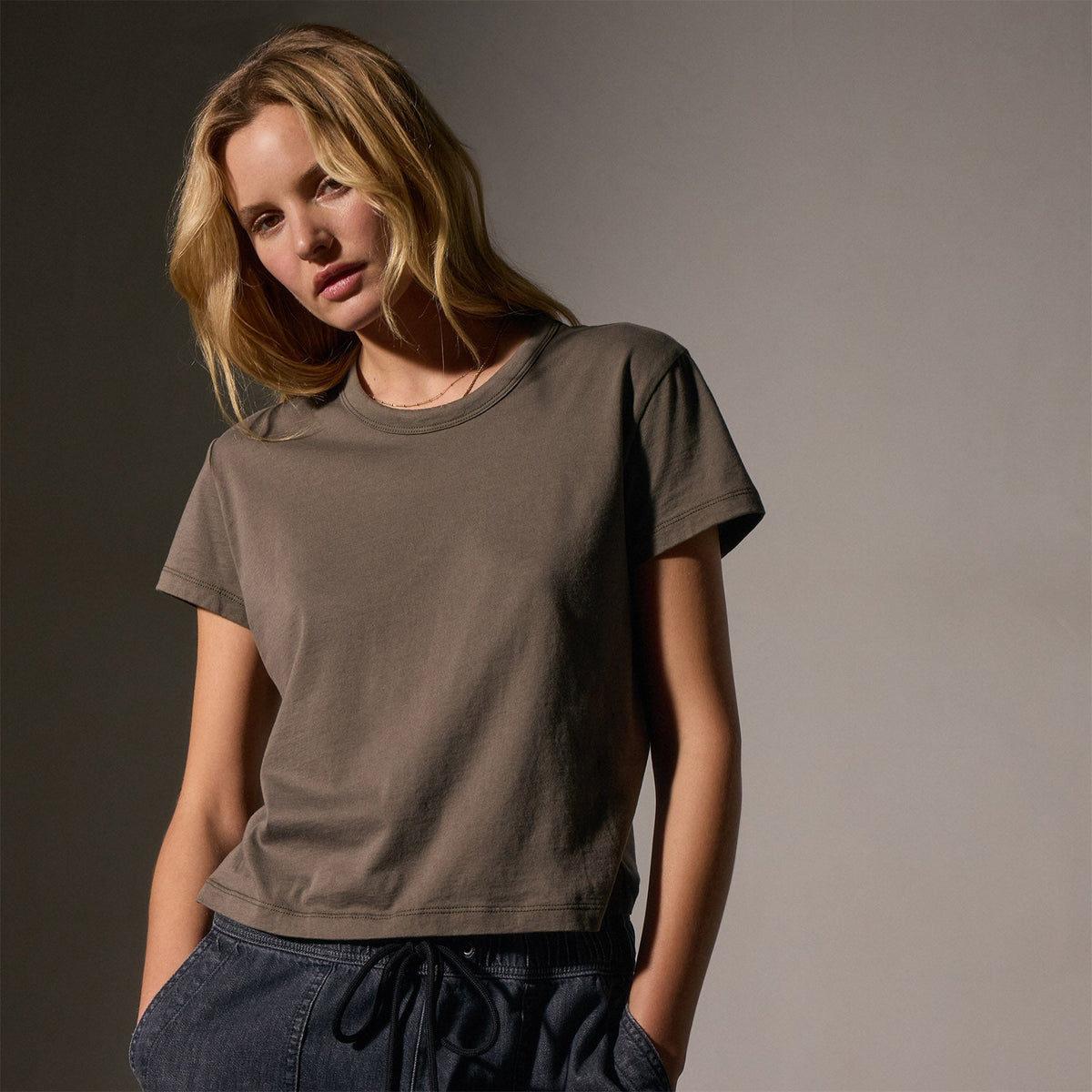 Brushed Elevated Jersey Short Sleeve Tee in Army Green | James Perse Los Angeles