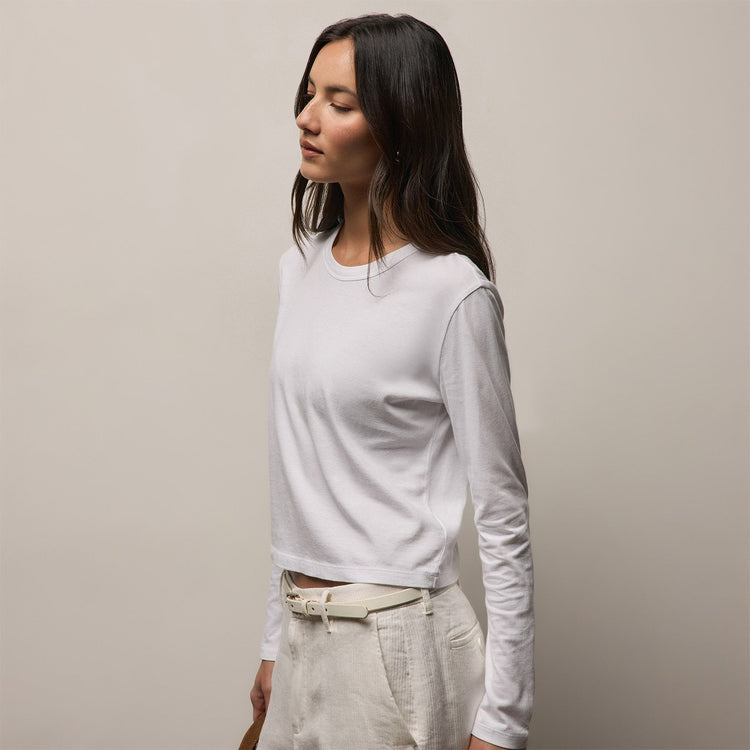Brushed Elevated Jersey Long Sleeve Tee in White | James Perse Los Angeles