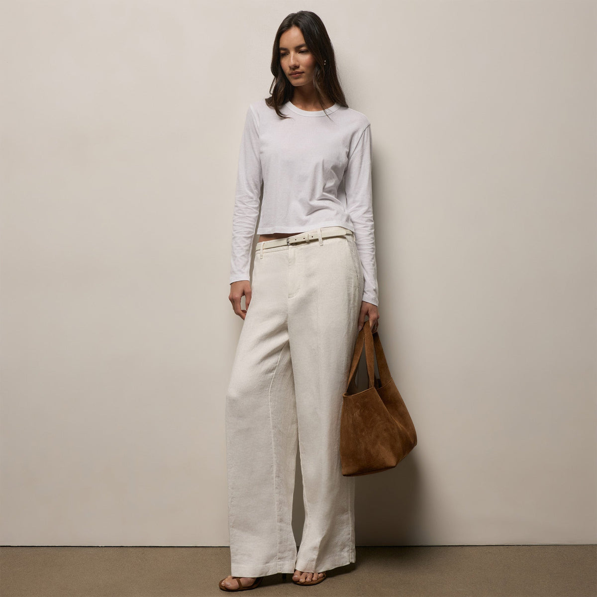 Brushed Elevated Jersey Long Sleeve Tee in White | James Perse Los Angeles