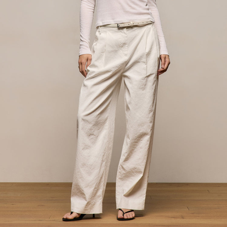 Linen Cotton Pleated Trouser in Off White | James Perse Los Angeles