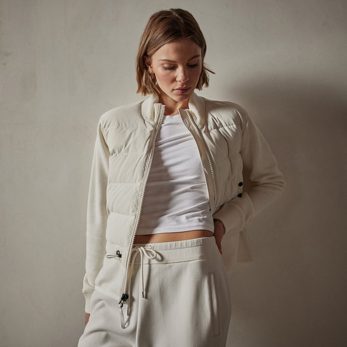 Mixed Media Jacket in Chalk | James Perse Los Angeles