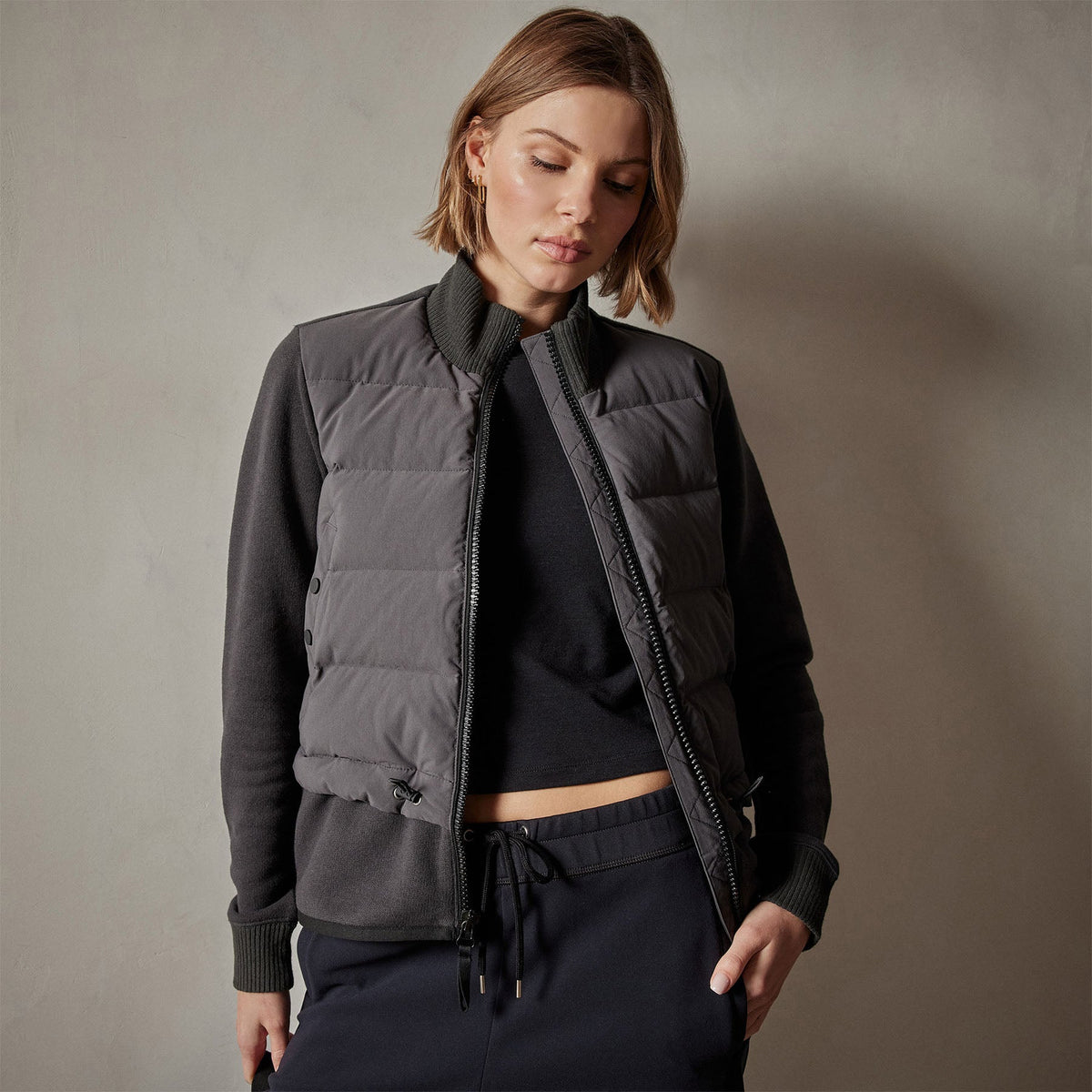 Mixed Media Jacket in Carbon | James Perse Los Angeles