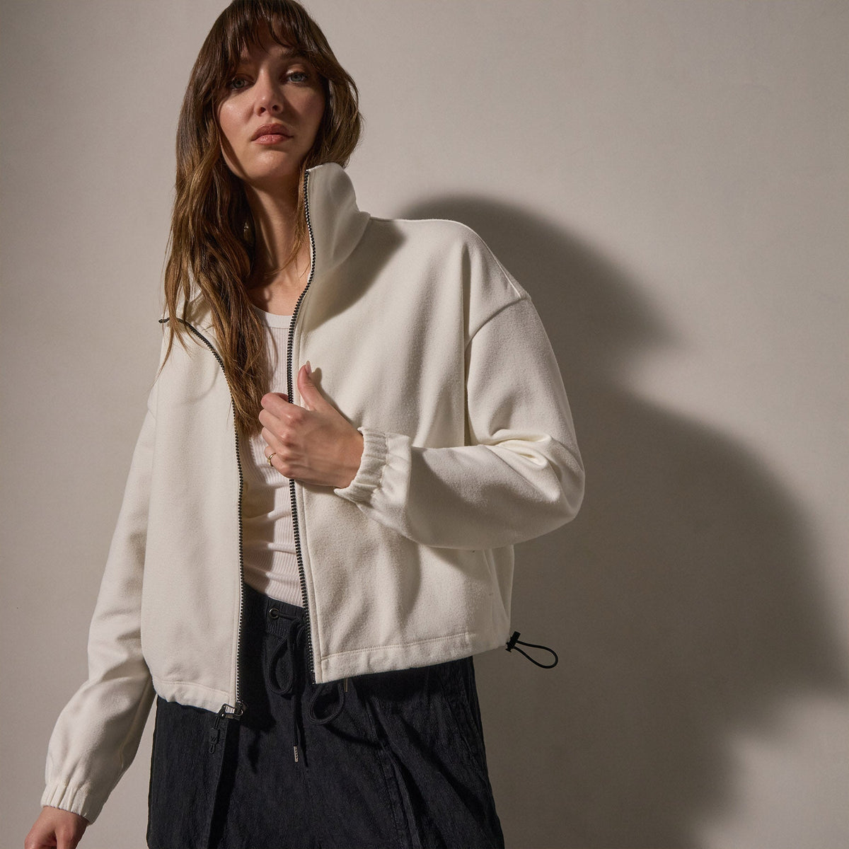 Matte Scuba Full Zip in Ivory | James Perse Los Angeles