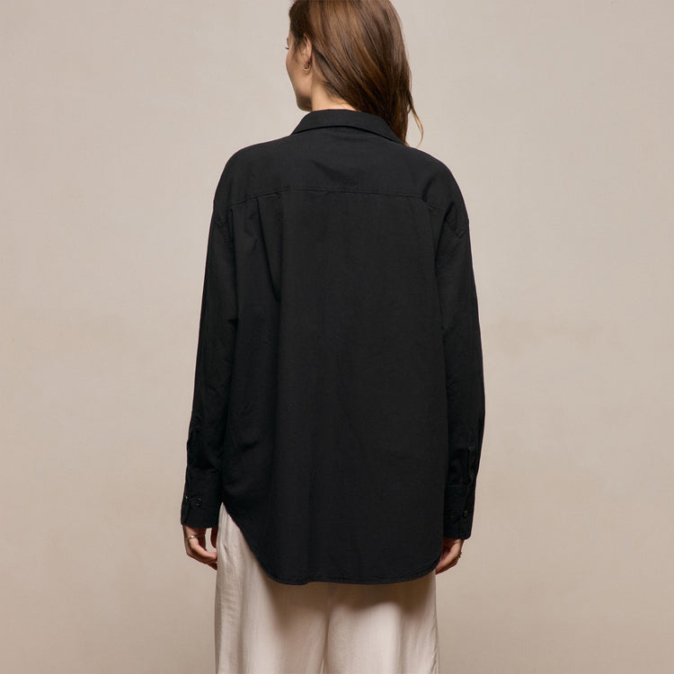 Textured Cotton Oversized Shirt in Black | James Perse Los Angeles