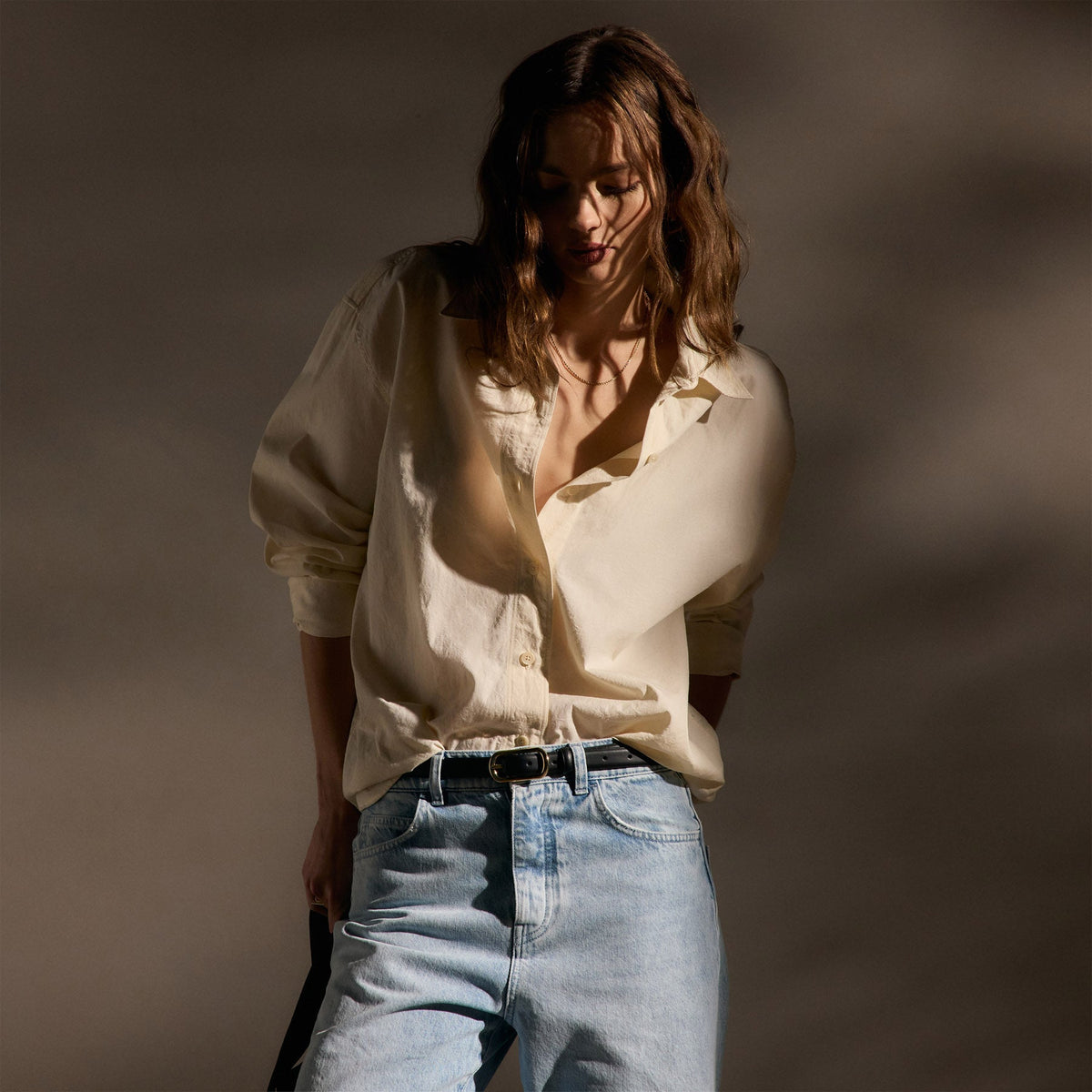 Textured Cotton Oversized Shirt - Ivory