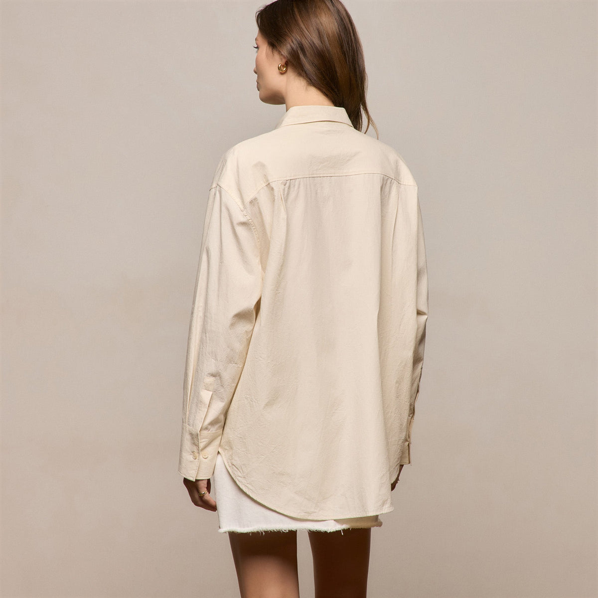 Textured Cotton Oversized Shirt in Ivory | James Perse Los Angeles