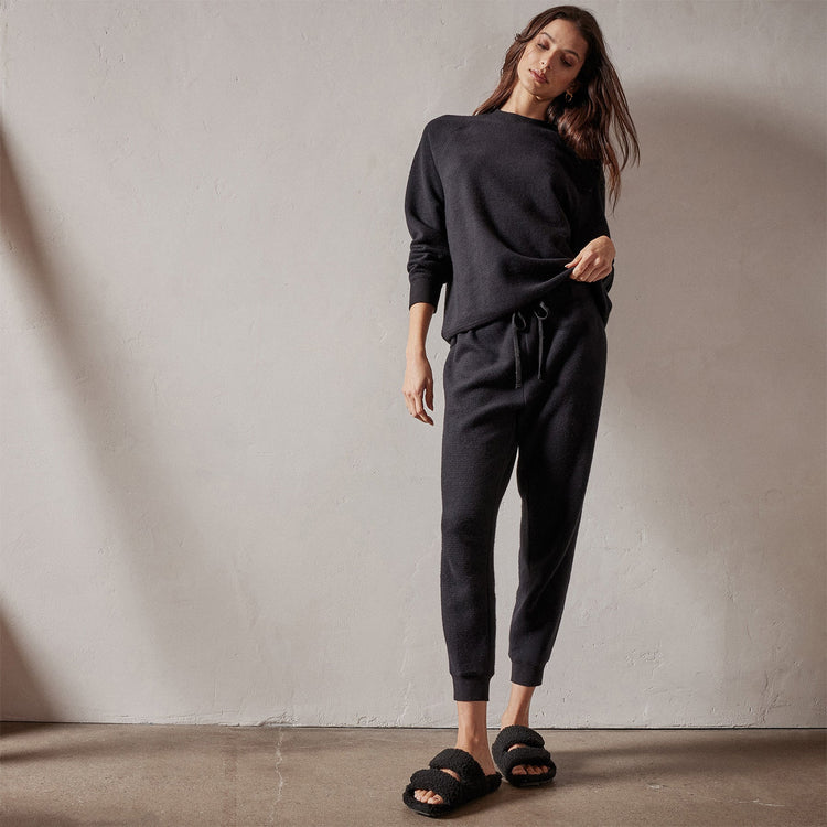 Brushed Thermal Knit Long John in Black | James Perse Los Angeles