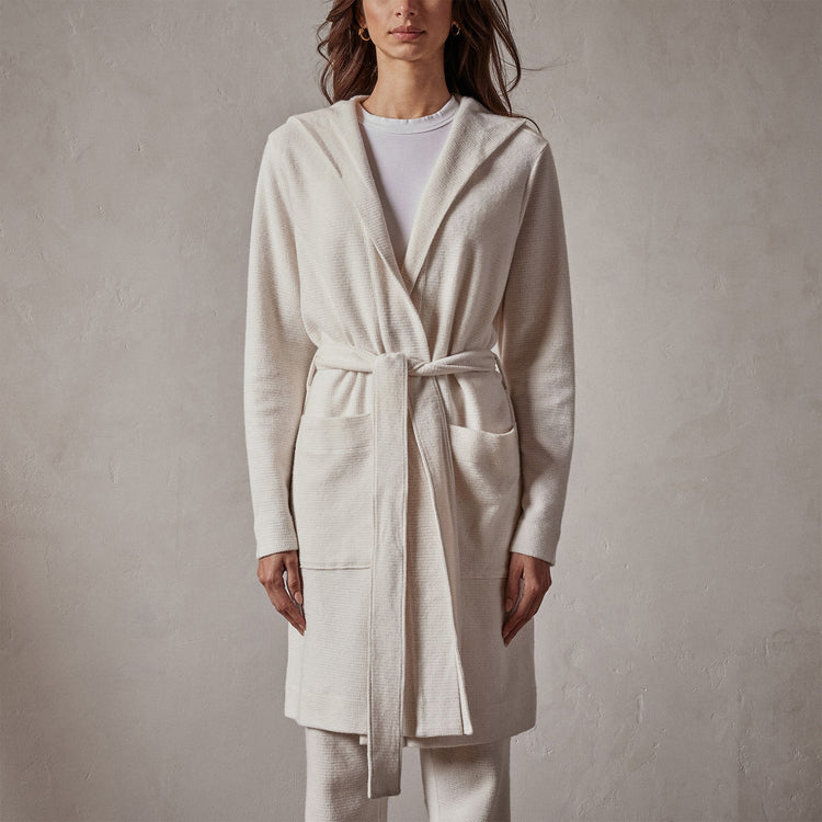 Brushed Thermal Knit Hooded Robe in Oyster | James Perse Los Angeles
