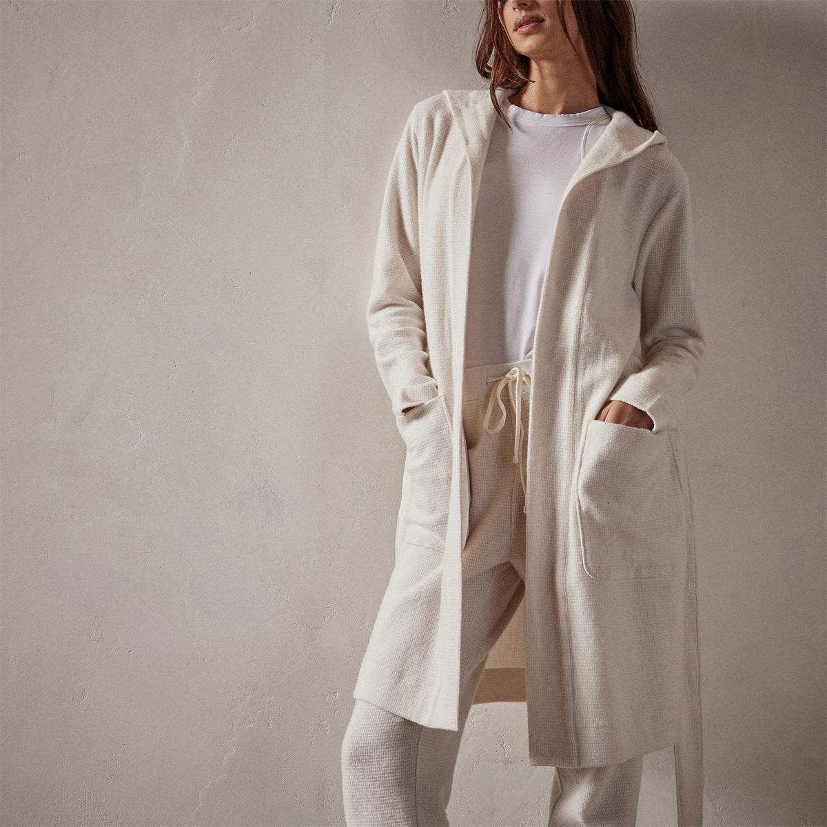Brushed Thermal Knit Hooded Robe in Oyster | James Perse Los Angeles