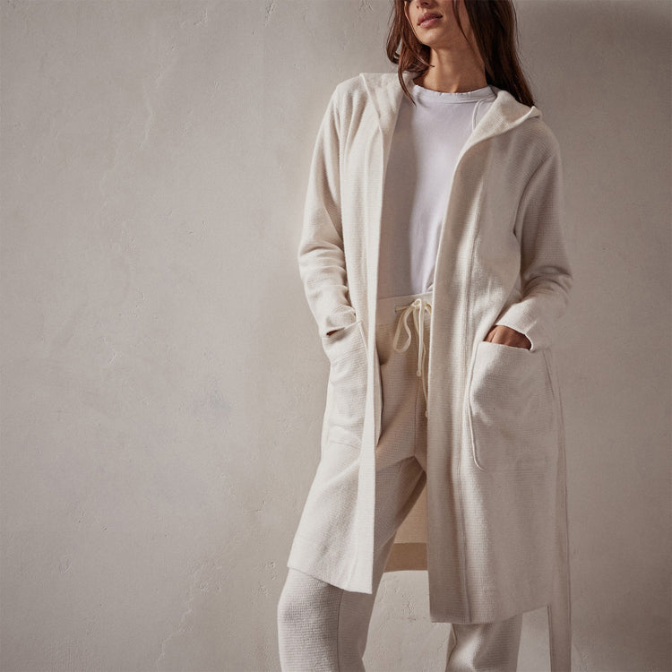 Brushed Thermal Knit Hooded Robe in Oyster | James Perse Los Angeles