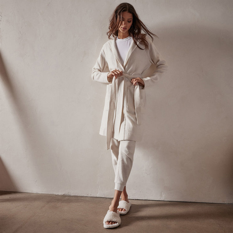 Brushed Thermal Knit Hooded Robe in Oyster | James Perse Los Angeles