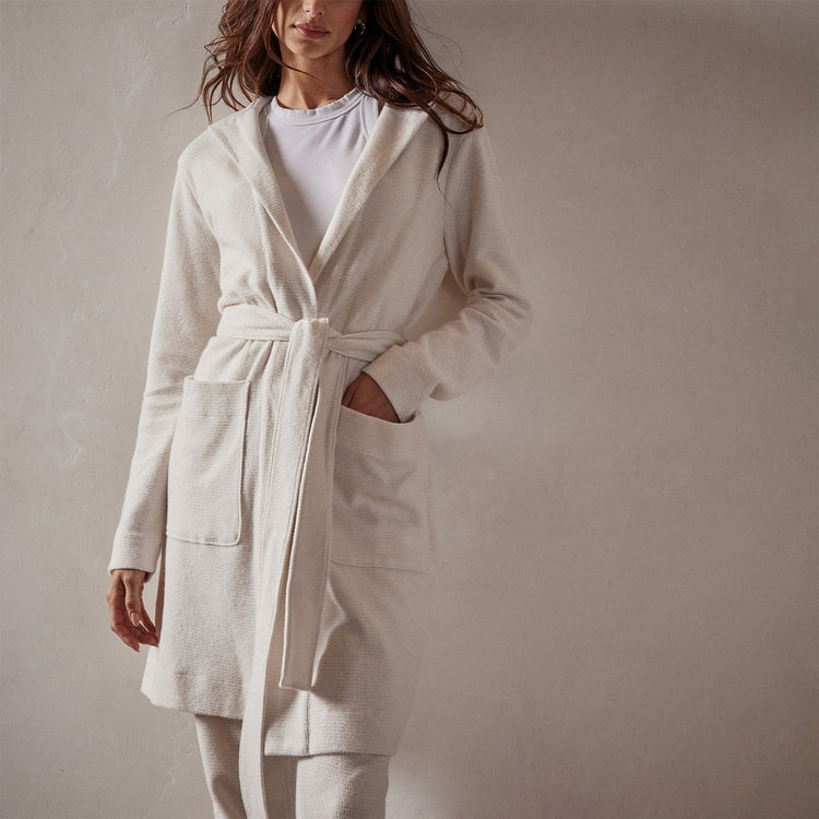 Brushed Thermal Knit Hooded Robe in Oyster | James Perse Los Angeles