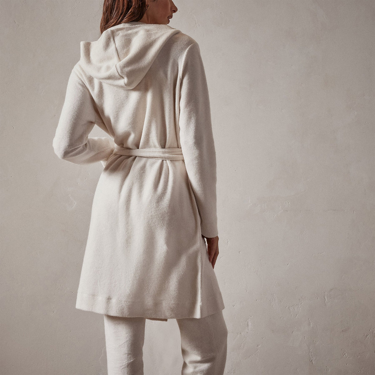 Brushed Thermal Knit Hooded Robe in Oyster | James Perse Los Angeles