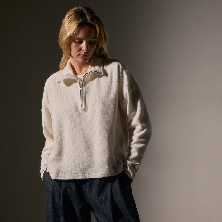 Brushed Thermal Half Zip in Oyster | James Perse Los Angeles