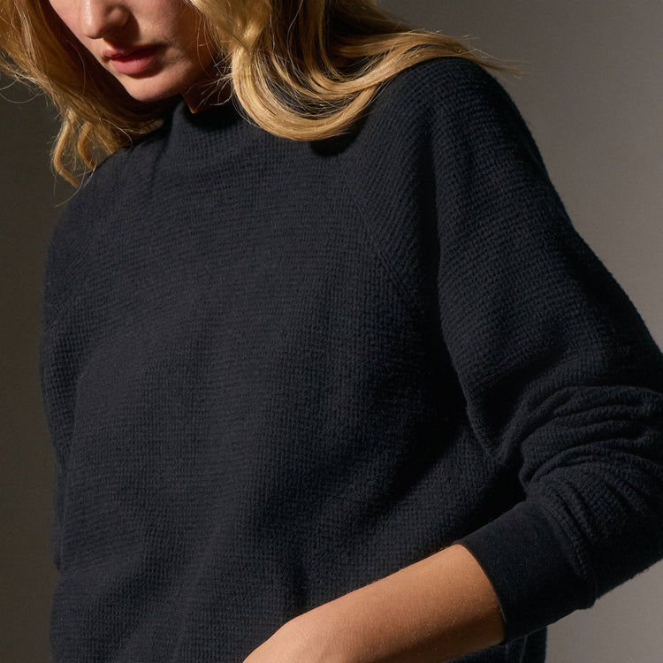 Brushed Thermal Knit Mock Neck in Black | James Perse Los Angeles