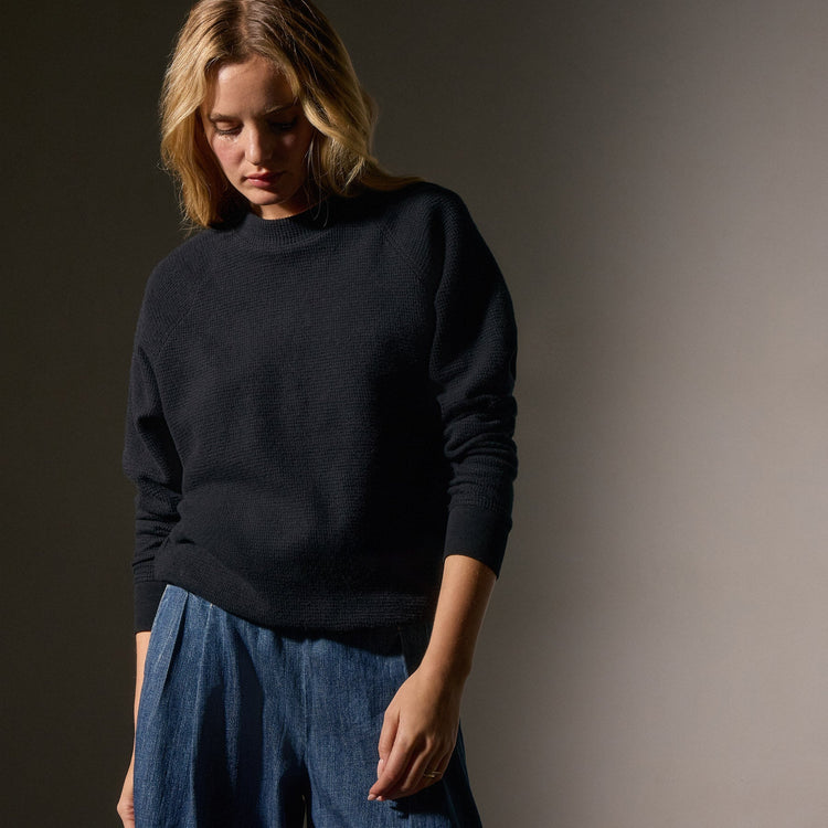 Brushed Thermal Knit Mock Neck in Black | James Perse Los Angeles