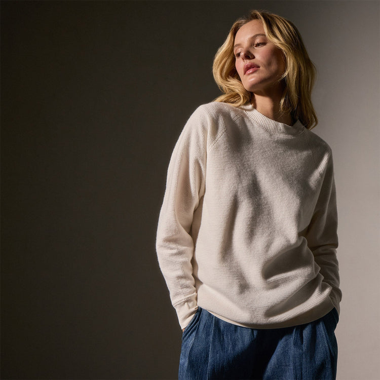 Brushed Thermal Knit Mock Neck in Oyster | James Perse Los Angeles