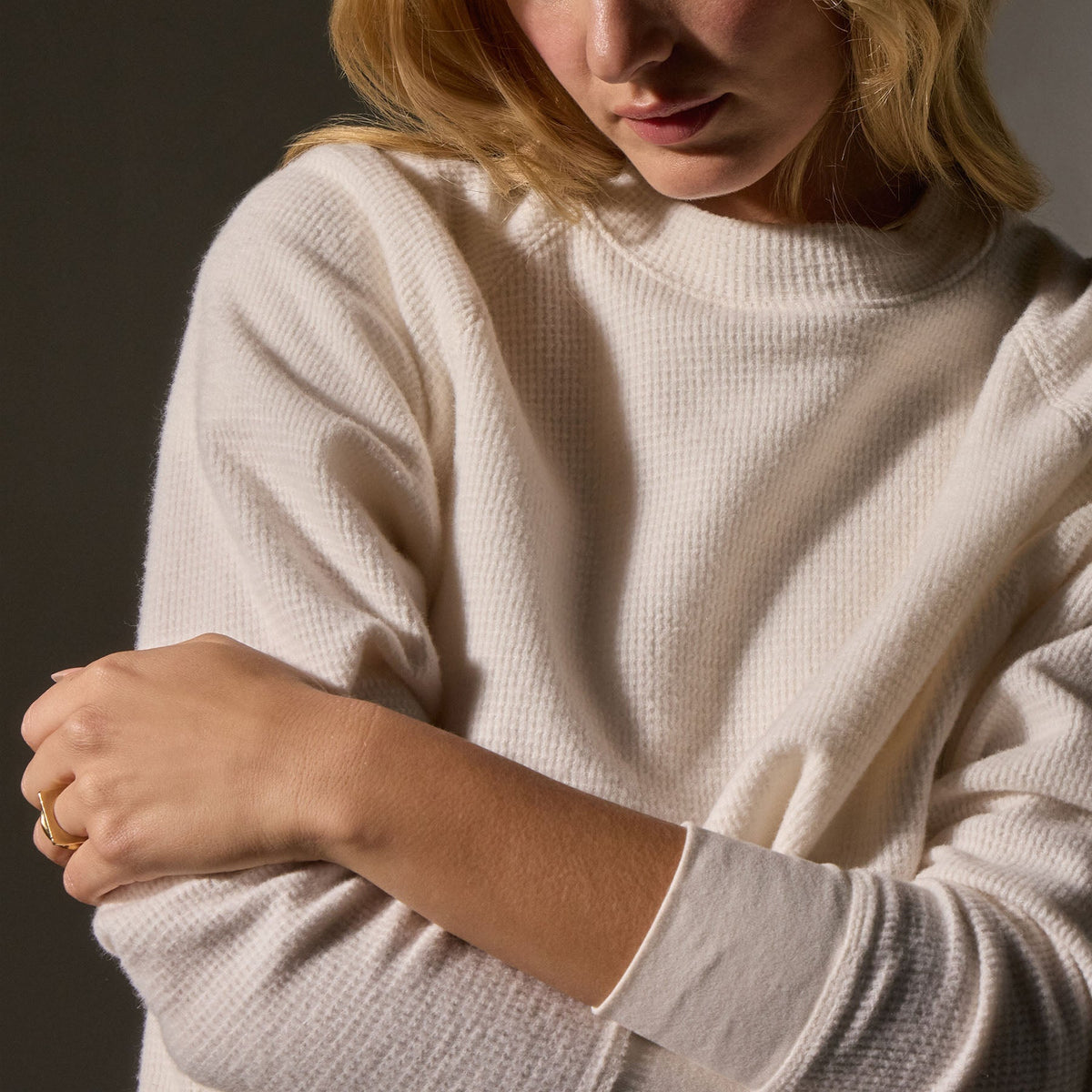Brushed Thermal Knit Mock Neck in Oyster | James Perse Los Angeles