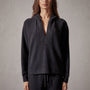 Thermal Knit Split Front Hoody in Black | James Perse Los Angeles