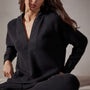Thermal Knit Split Front Hoody in Black | James Perse Los Angeles