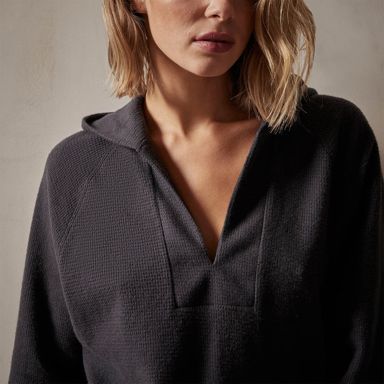Thermal Knit Split Front Hoodie in Magma | James Perse Los Angeles