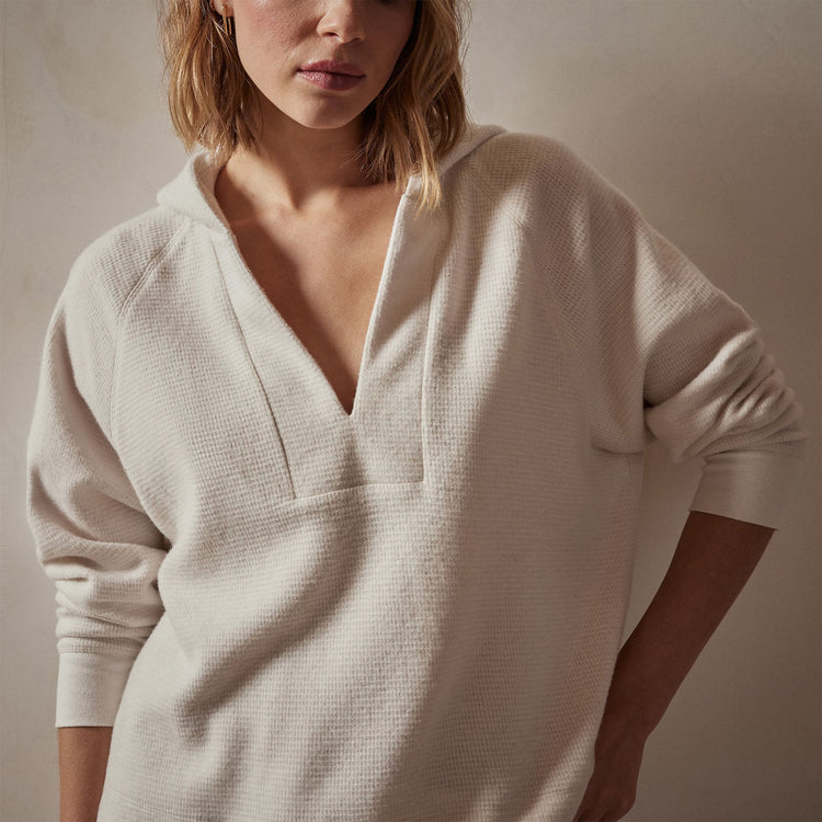 Thermal Knit Split Front Hoodie in Oyster | James Perse Los Angeles