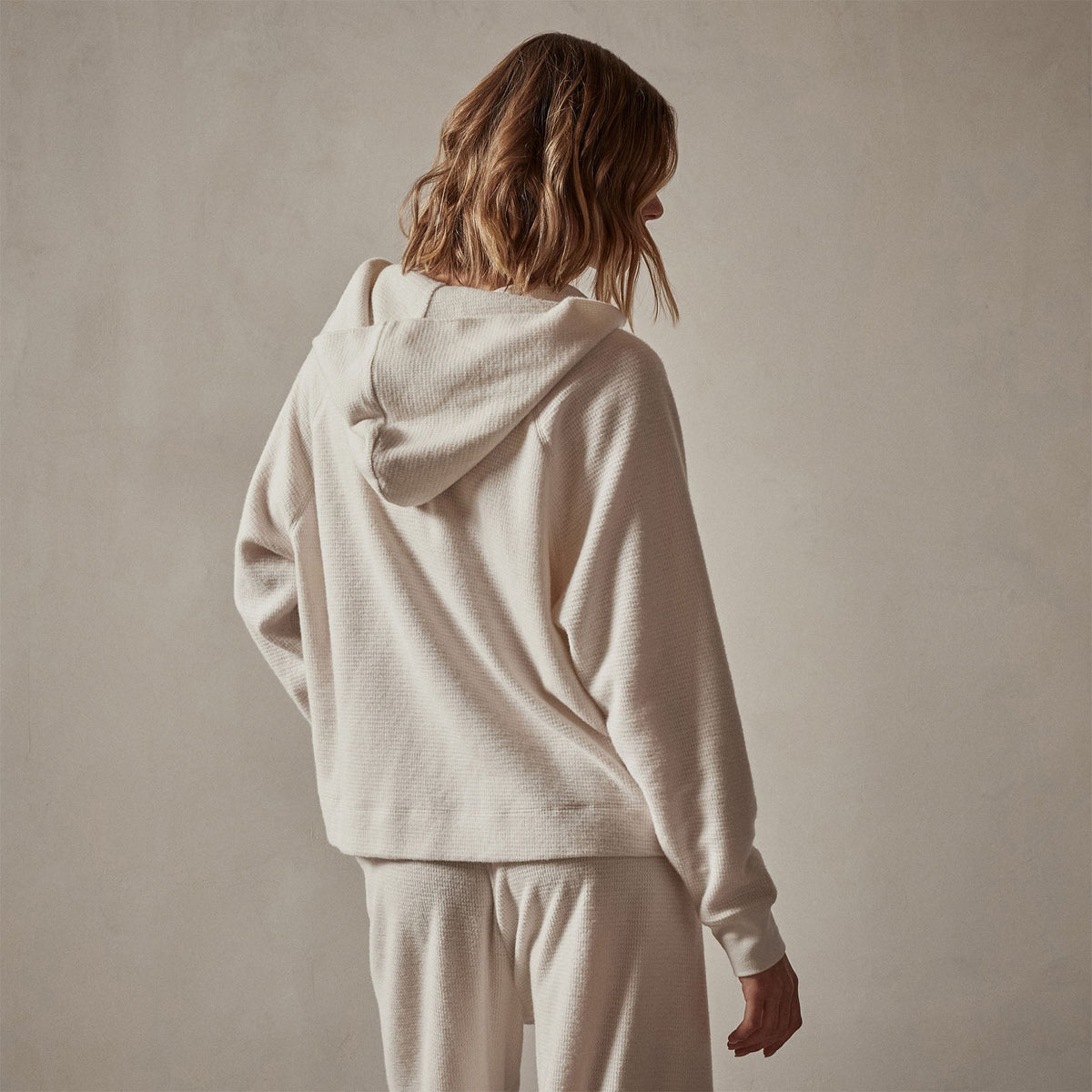 Thermal Knit Split Front Hoodie in Oyster | James Perse Los Angeles