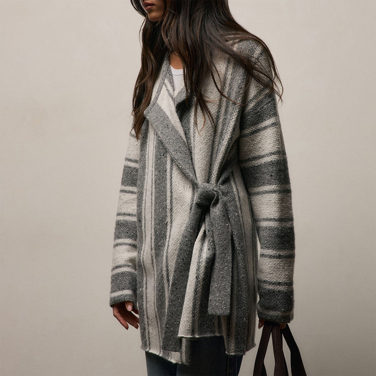 Baja Stripe Cashmere Cardigan in Heather Grey/Pearl | James Perse Los Angeles