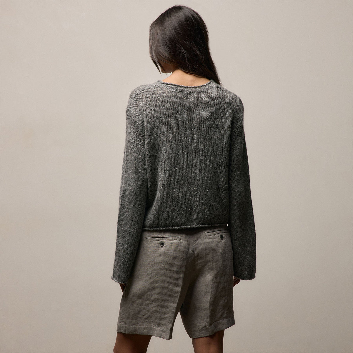 Marled Cashmere Linen Crew in Heather Grey | James Perse Los Angeles