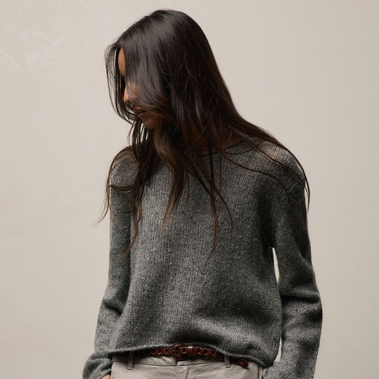 Marled Cashmere Linen Crew in Heather Grey | James Perse Los Angeles