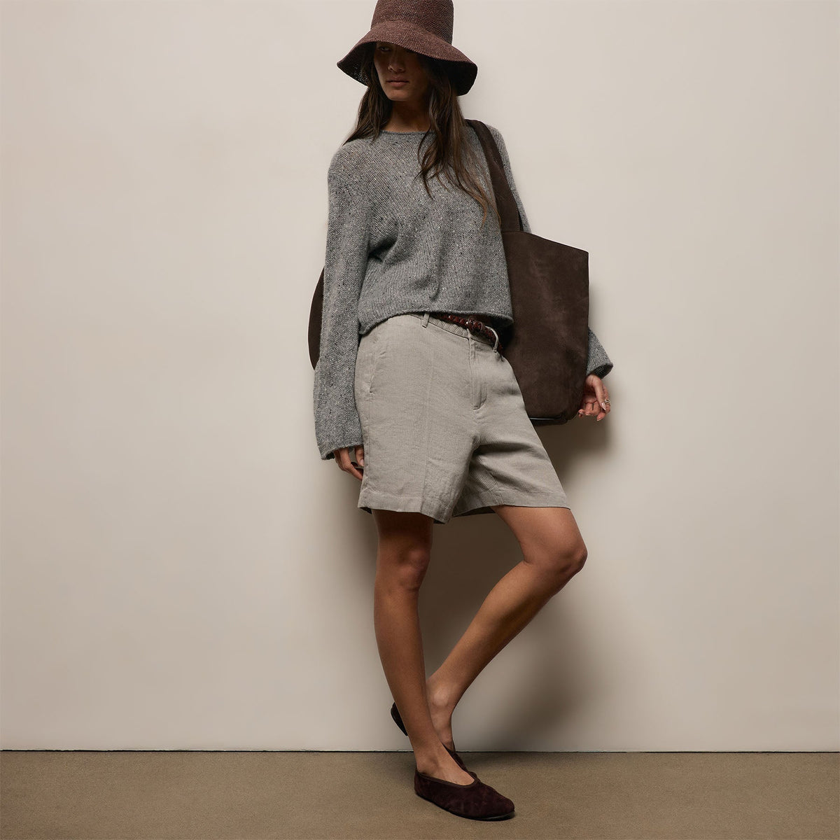 Marled Cashmere Linen Crew in Heather Grey | James Perse Los Angeles