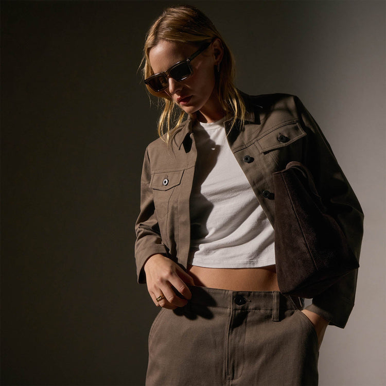 Shrunken Jean Jacket  in Mushroom | James Perse Los Angeles